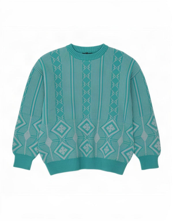 Vintage Damen Pullover mit U-Boot-Ausschnitt, Gr. 16, groß, blau, geometrisch