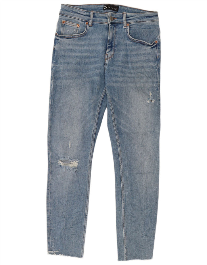 ZARA Damen Crop Distressed Skinny Jeans EU 40 Medium W30 L26 Blaue Baumwolle