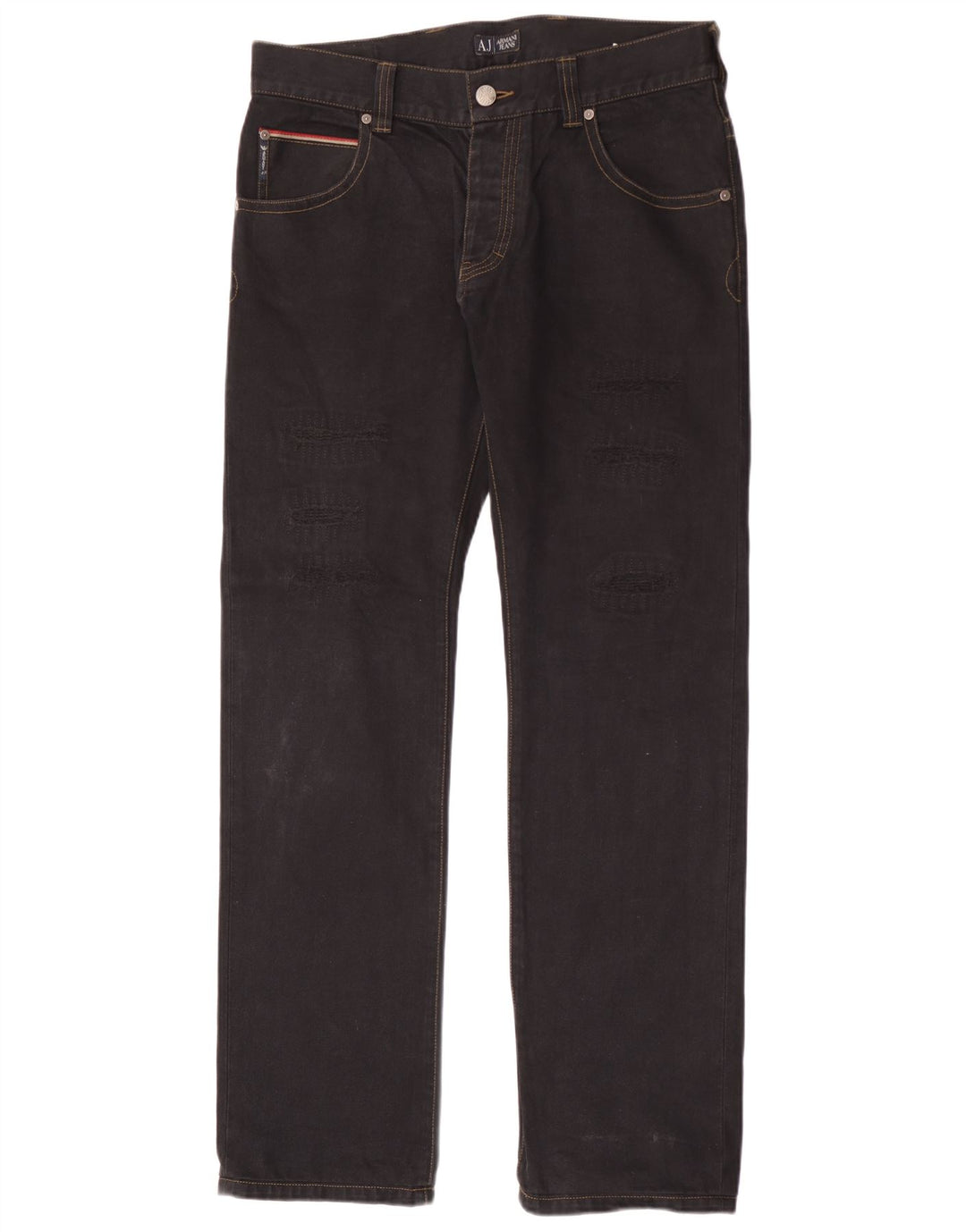 Armani Herren Distressed Straight Jeans W34 L34 Schwarze Baumwolle
