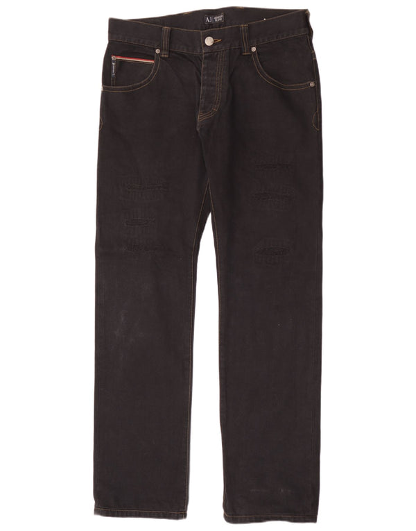 Armani Herren Distressed Straight Jeans W34 L34 Schwarze Baumwolle