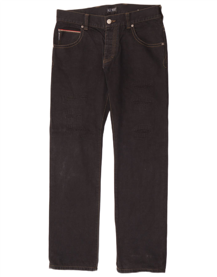 Armani Herren Distressed Straight Jeans W34 L34 Schwarze Baumwolle