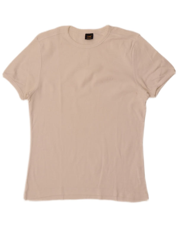 Lee Damen T-Shirt Top UK 14 Large Weiße Baumwolle