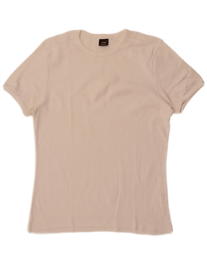 Lee Damen T-Shirt Top UK 14 Large Weiße Baumwolle