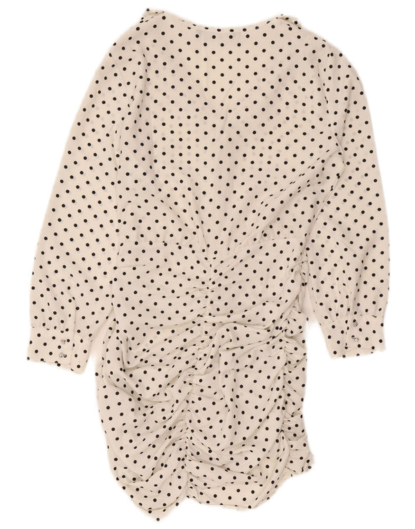 Zara Damen Langarm-Bodycon-Kleid UK 12 Mittelweiß gepunktet
