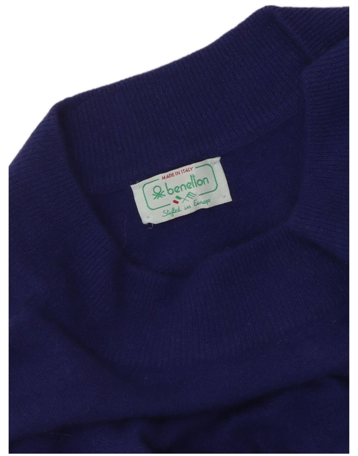 Benetton Damen-Pullover mit bauchfreiem U-Boot-Ausschnitt, Gr. 14, mittelblau, geometrisch