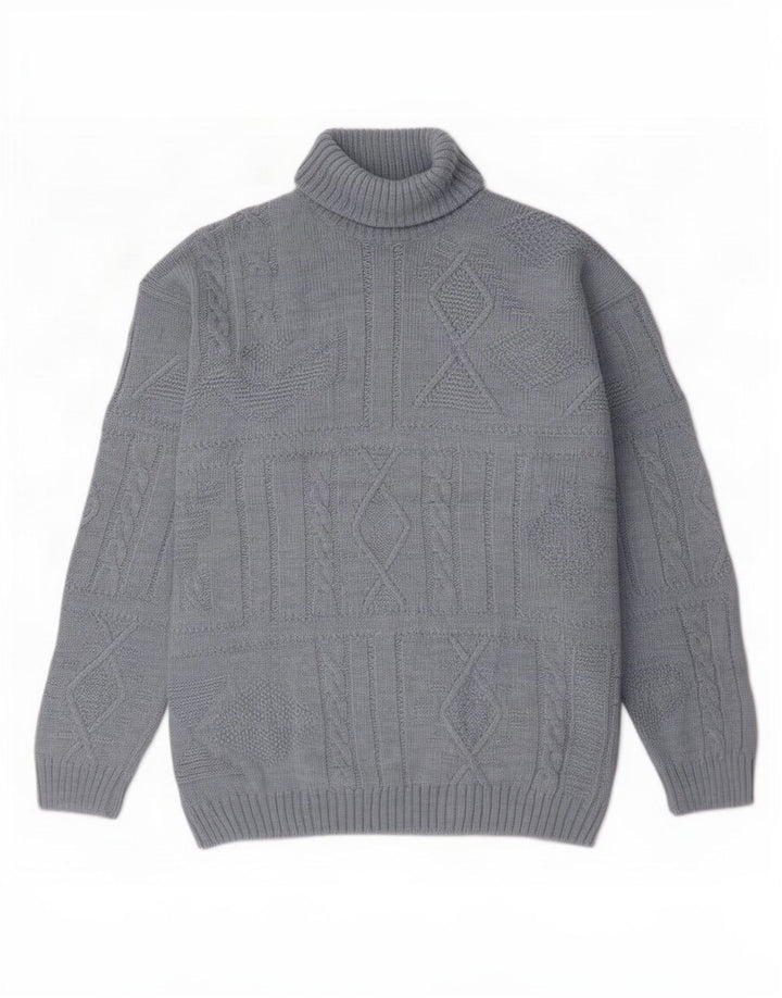 Settebello Herren-Rollkragenpullover aus mittelblauer Wolle