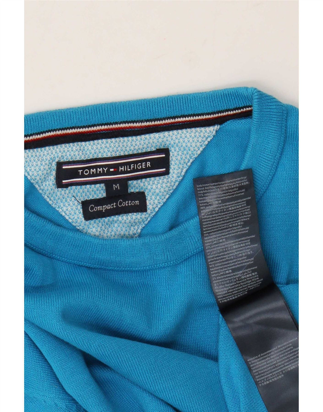 Tommy Hilfiger Herren-Pullover mit Rundhalsausschnitt, mittelblaue Baumwolle