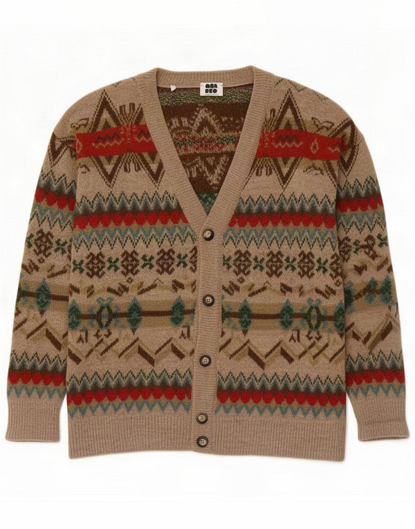 Quadro Herren Cardigan Pullover Medium Beige Geometrisch