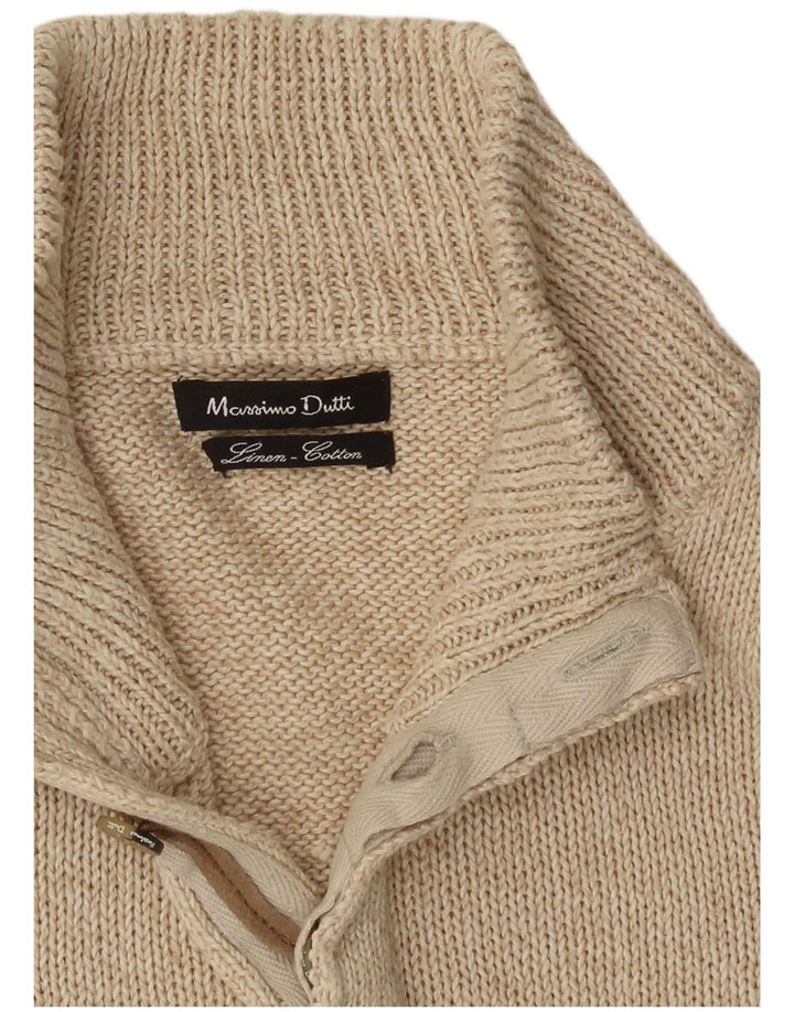 Massimo Dutti Herren-Pullover mit Knopfkragen, groß, beige Baumwolle