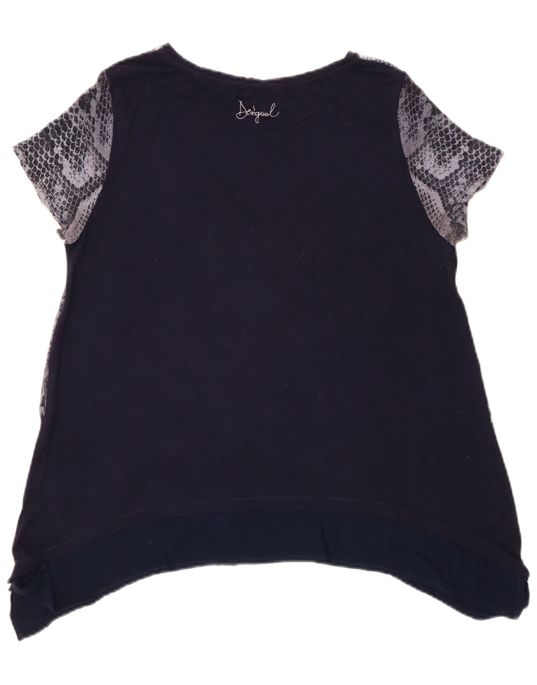 Desigual Damen Grafik-Tunika-Oberteil UK 14 Medium Marineblau mit Blumenmuster