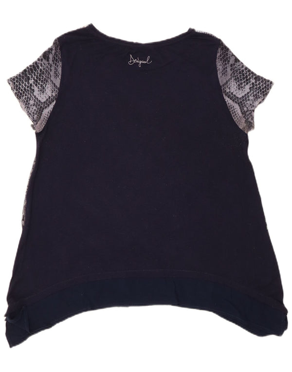 Desigual Damen Grafik-Tunika-Oberteil UK 14 Medium Marineblau mit Blumenmuster