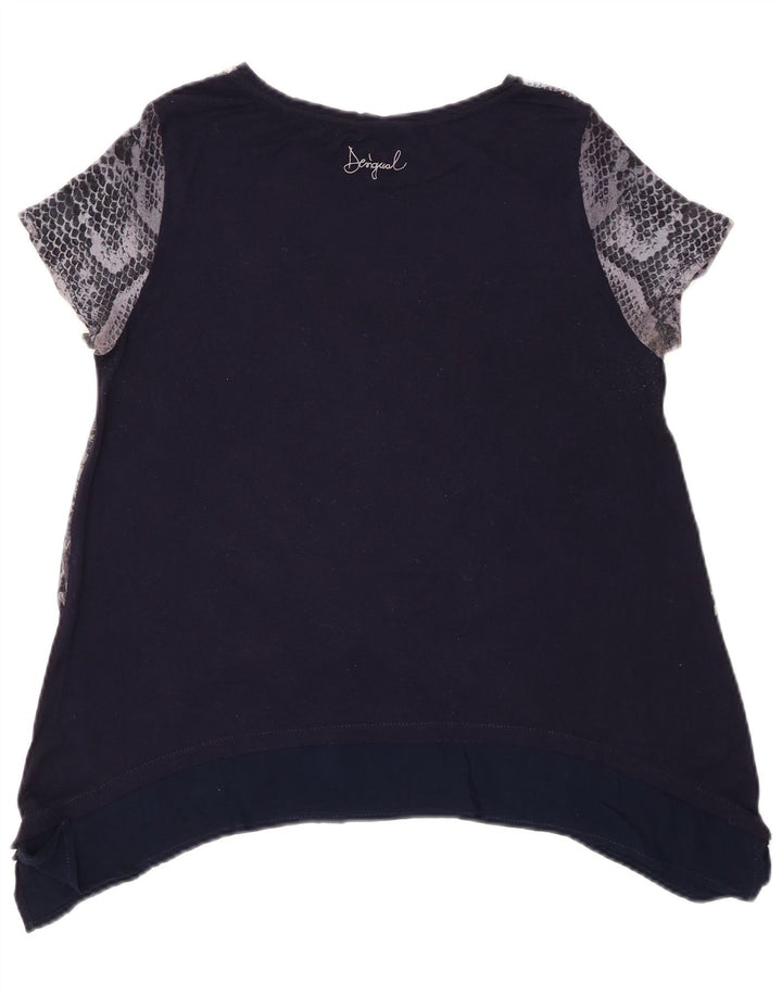 Desigual Damen Grafik-Tunika-Oberteil UK 14 Medium Marineblau mit Blumenmuster