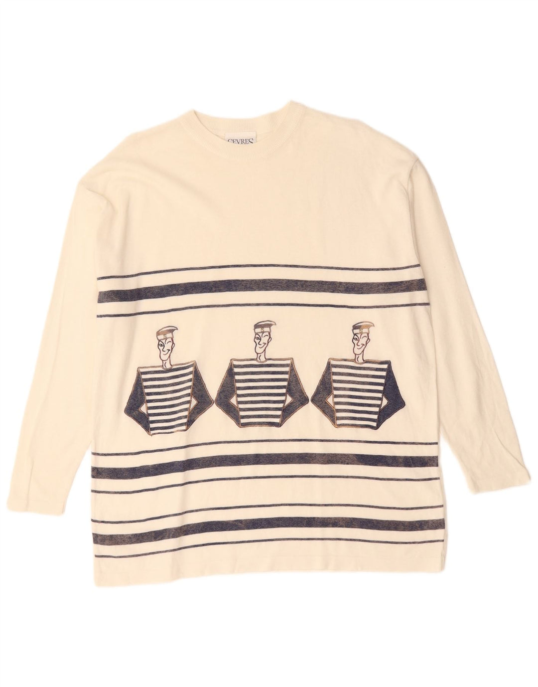 Sevres Herren-Grafikoberteil, langärmelig, XL, gebrochenes Weiß, gestreift