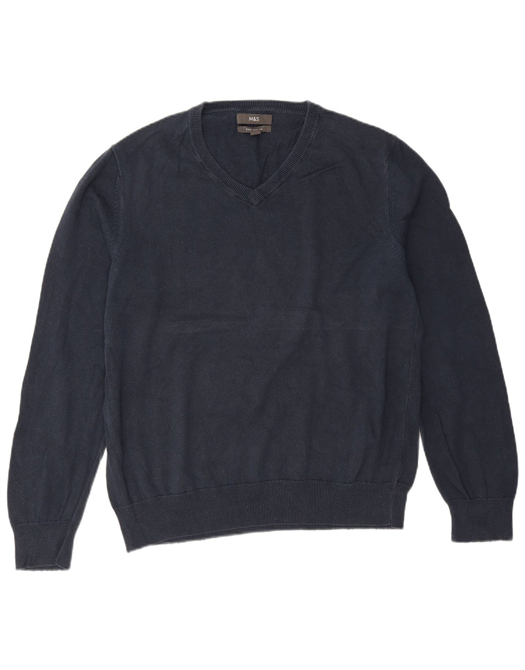 Marks & Spencer Herren-Pullover mit V-Ausschnitt, groß, marineblaue Baumwolle