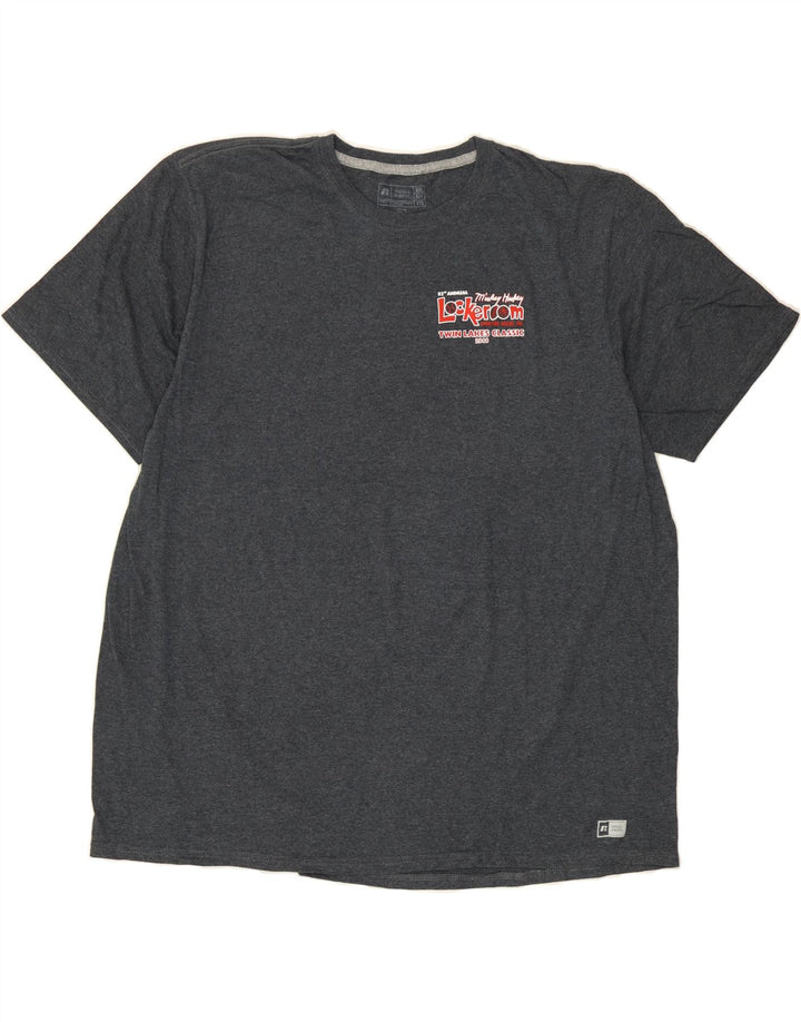 RUSSELL ATHLETIC Mens Graphic T-Shirt Top 2XL Grey Vintage Russell Athletic and Second-Hand Russell Athletic from Messina Hembry 