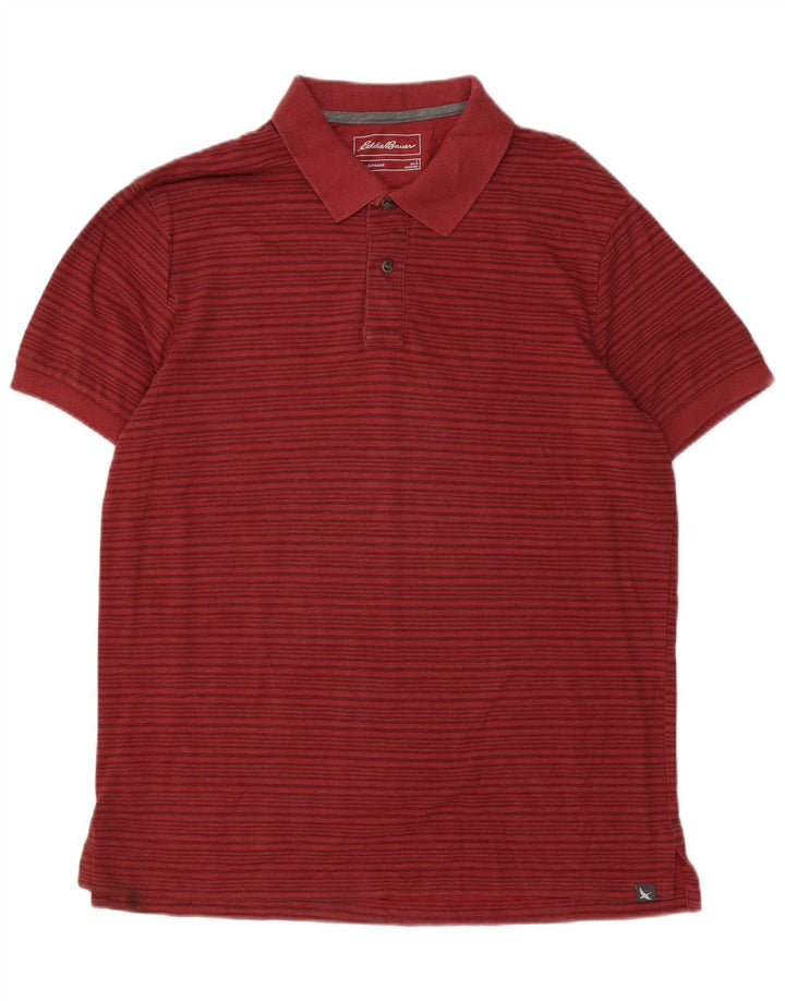 EDDIE BAUER Herren-Poloshirt, groß, rot gestreift, Baumwolle