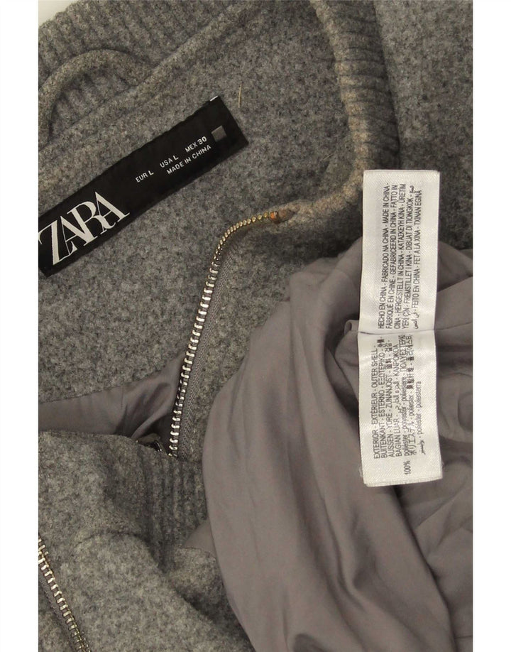 Zara Herren Bomberjacke UK 40 Large Grau geflecktes Polyester