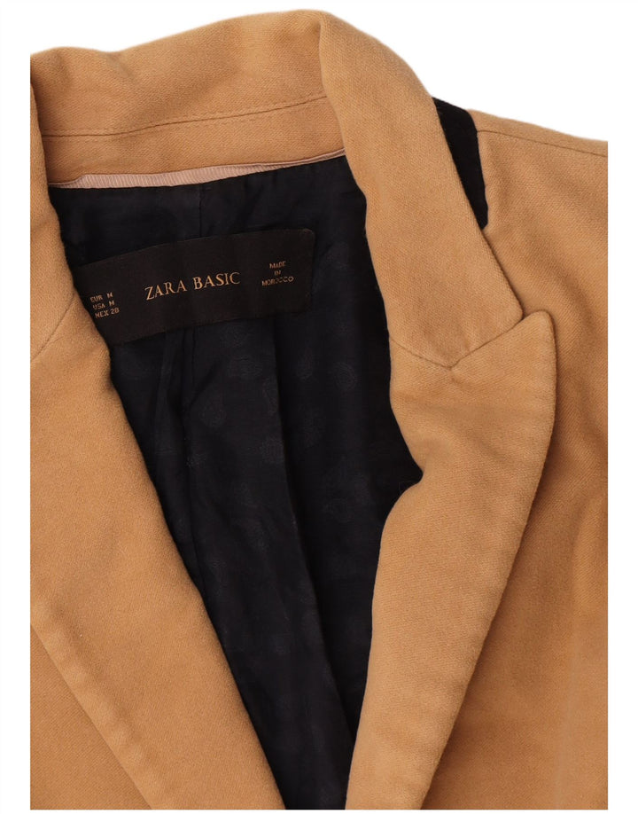 Zara Damen Crop 1 Button Blazer Jacke UK 12 Mittelbeige Acetat