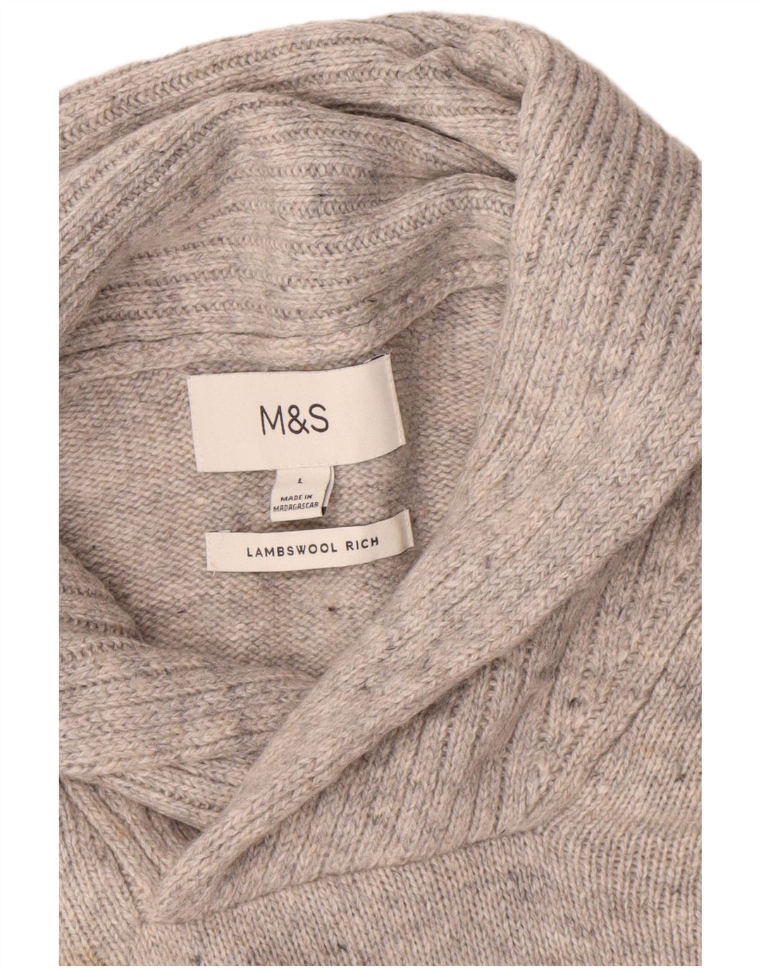 Marks & Spencer Herren-Pullover mit Schalkragen, groß, grau gesprenkelte Lammwolle