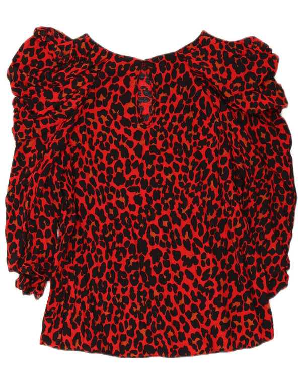 Zara Damen-Blusenoberteil mit 3/4-Ärmeln, Gr. 40, Größe S, Rot, Viskose mit Animal-Print