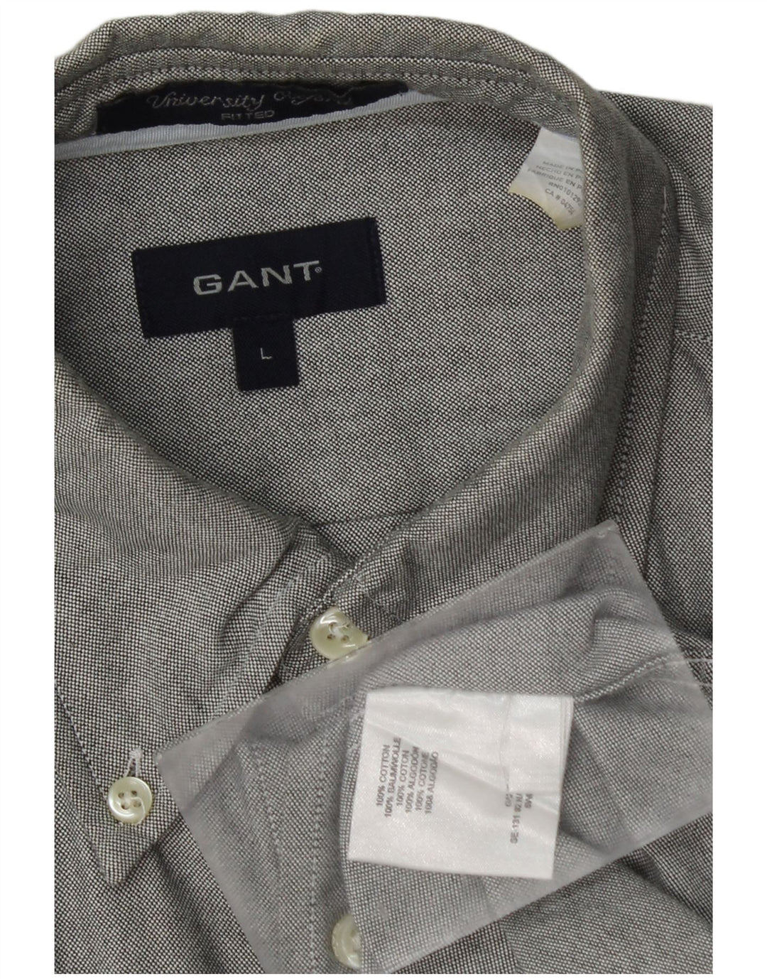 Gant Tailliertes Hemd für Jungen, 15–16 Jahre, groß, grau gesprenkelte Baumwolle