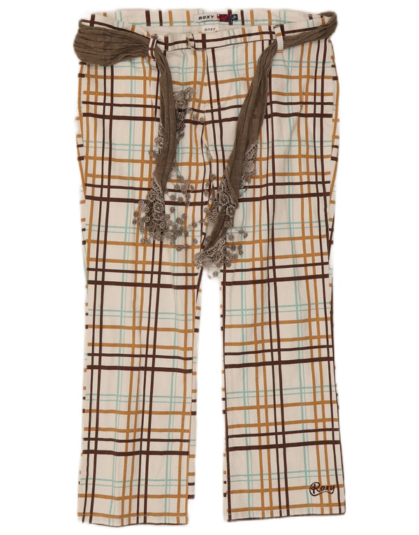 Gerade Chino-Hose für Damen von Roxy, UK 16, Größe L, W34, L26, weiß karierte Baumwolle