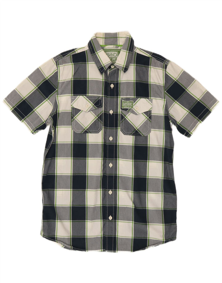 Superdry Herren-Kurzarmhemd, groß, marineblau, kariert, Baumwolle