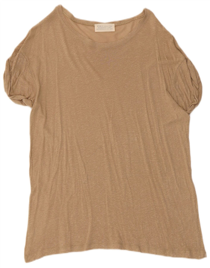Zara Damen T-Shirt Top UK 14 Large Beige Flecked