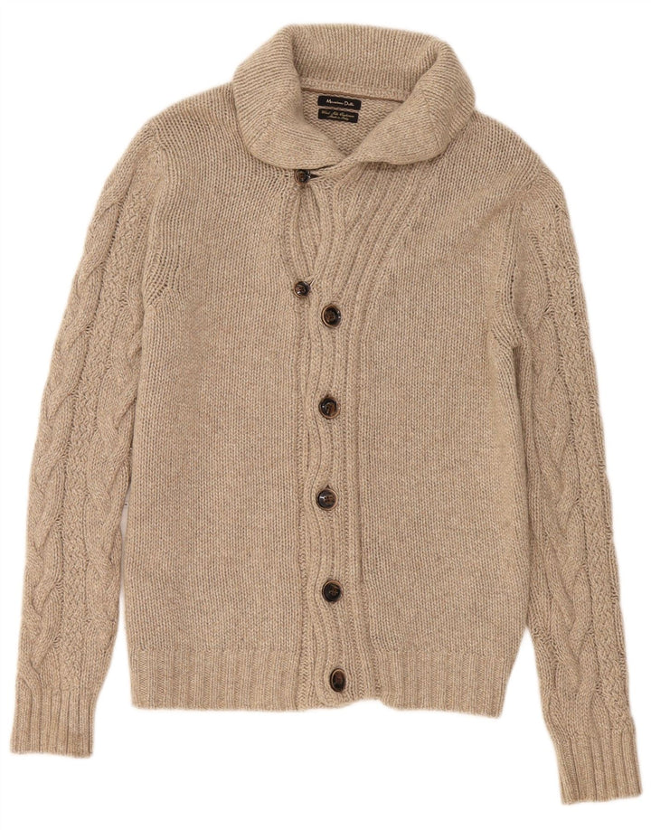Massimo Dutti Herren-Strickjacke, große beige Wolle