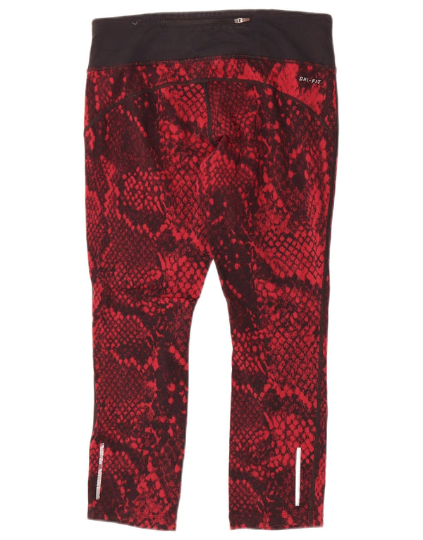 Nike Damen Dri Fit Crop Leggings UK 14 Mittelrotes Nylon mit Animal-Print