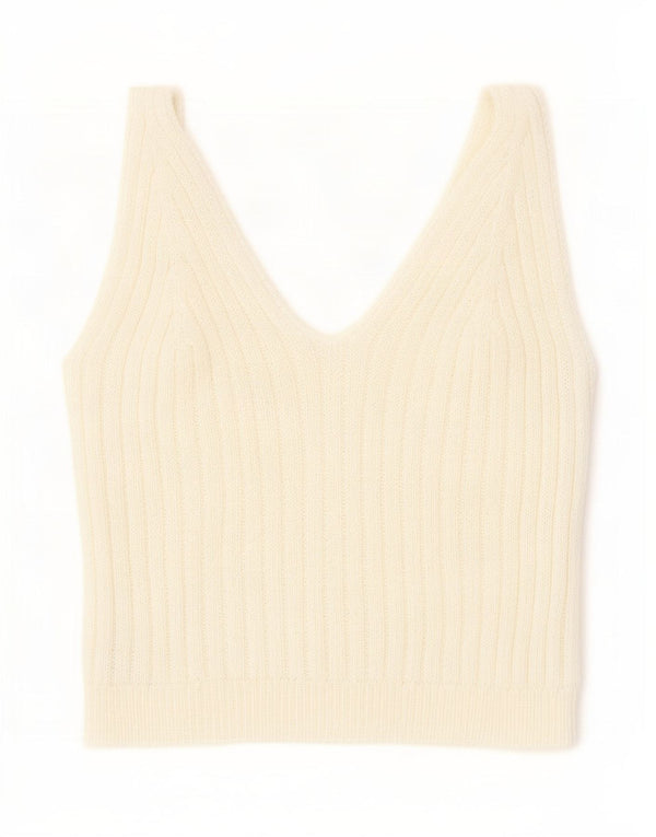 Vintage Damen Strick Crop Top UK 8 Small Weiße Baumwolle