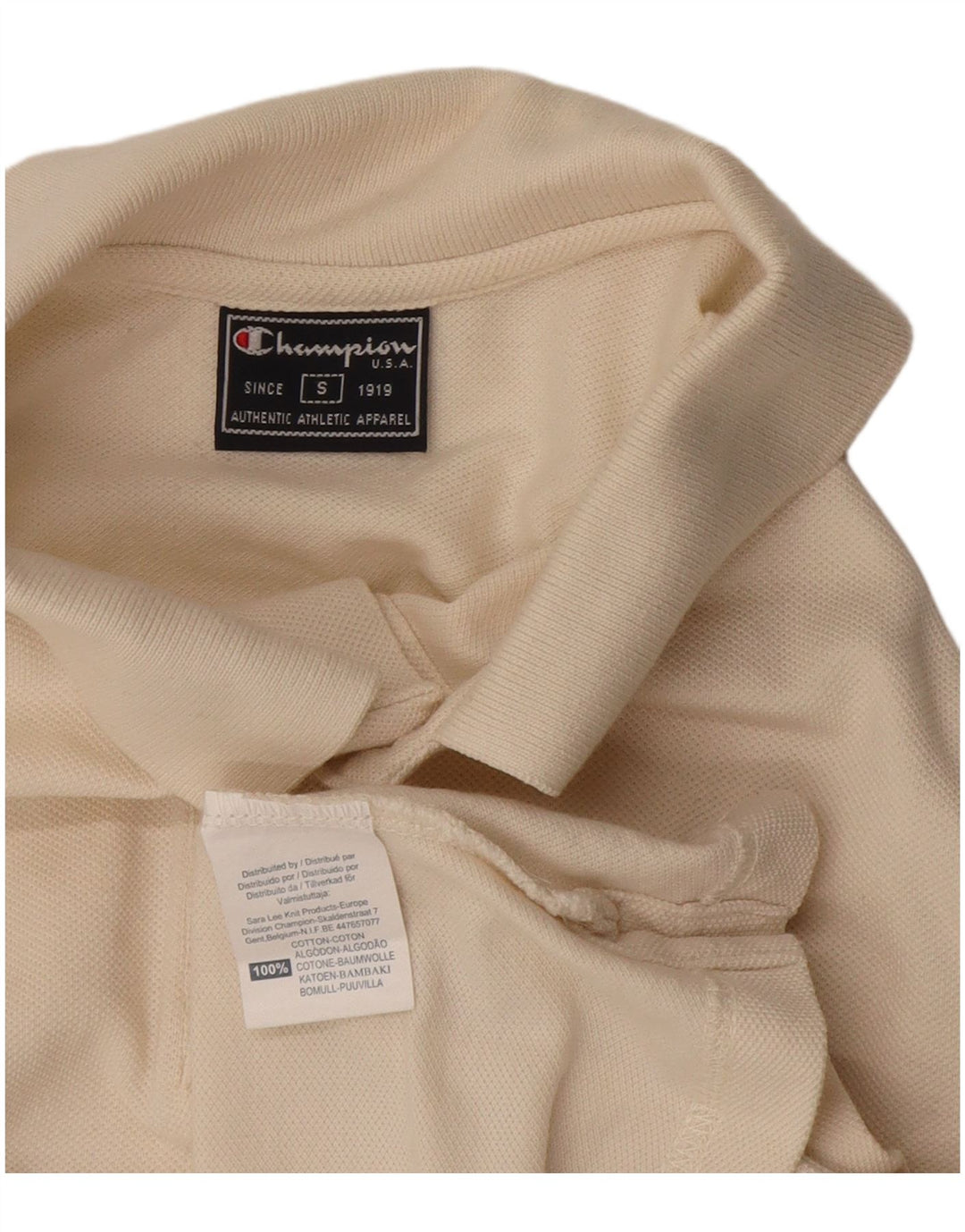 Champion Herren-Poloshirt, Größe S, cremefarbene Baumwolle