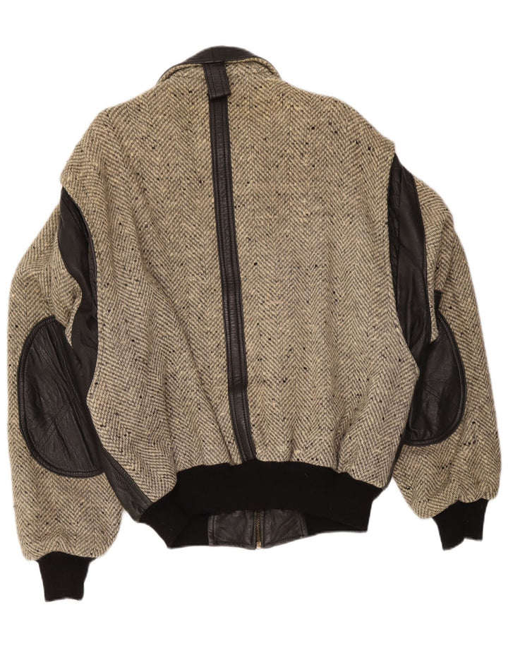 Vintage Herren Lederjacke IT 54 XL Schwarz Colourblock