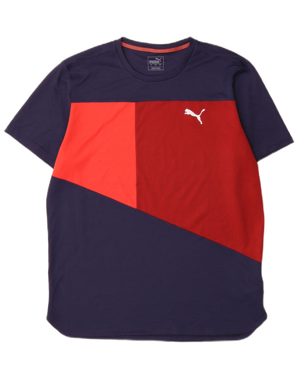 Puma Herren T-Shirt Top Large Marineblau Colourblock Polyester