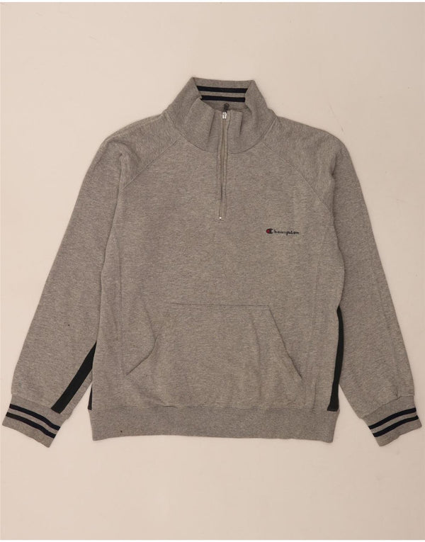 Champion Herren-Sweatshirt mit Reißverschluss am Hals, groß, graue Farbblock-Baumwolle