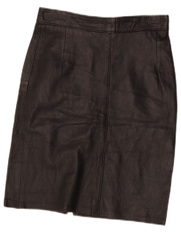 Vintage Damen High Waist Lederrock IT 42 Medium W26 Schwarz