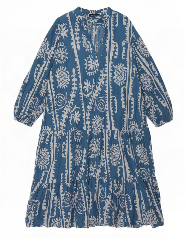 Zara Damen Langarm-Oversize-Stufenkleid UK 18 XL Blau geblümte Baumwolle