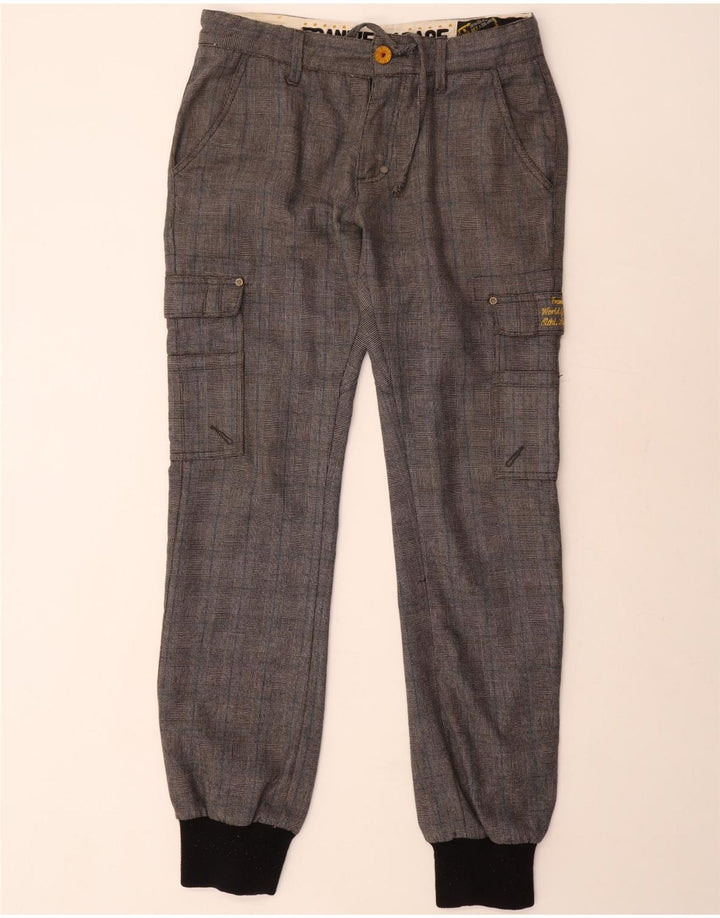 Frankie Garage Herren-Jogger-Cargohose W33 L34 grau kariertes Polyester