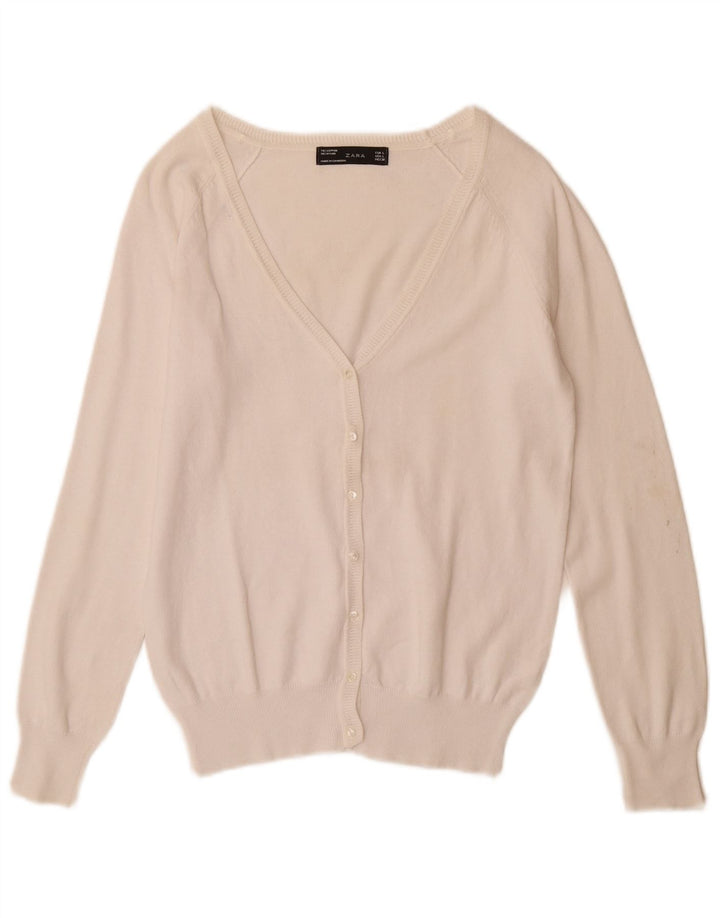Zara Damen-Cardigan-Pullover UK 14 Große weiße Baumwolle