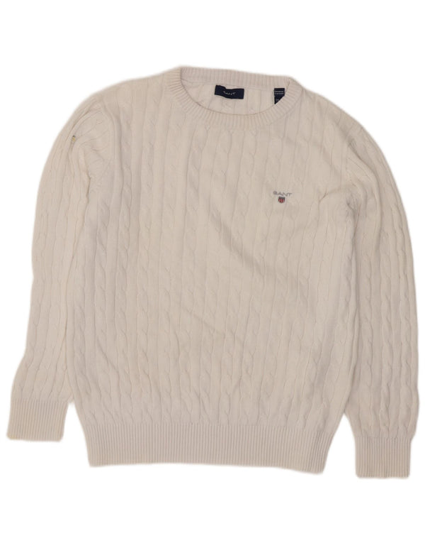 Gant Jungen-Pullover mit U-Boot-Ausschnitt, 9–10 Jahre, weiße Baumwolle