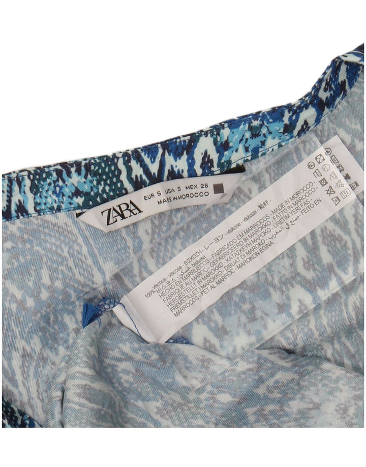 ZARA Damen-Langarmkleid in A-Linie, Gr. 40, Größe S, blau, Ikat-Viskose