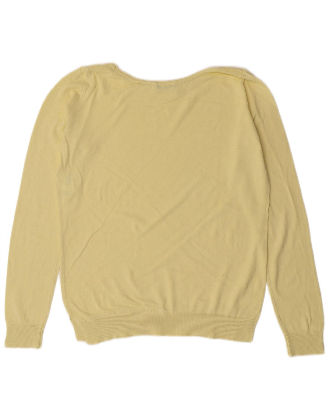 Benetton Damen-Pullover mit U-Boot-Ausschnitt, UK 12, mittelgelb, Baumwolle, klassisch