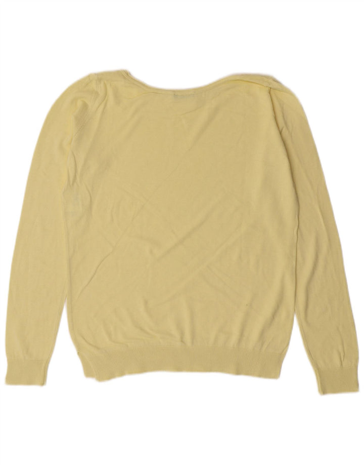 Benetton Damen-Pullover mit U-Boot-Ausschnitt, UK 12, mittelgelb, Baumwolle, klassisch