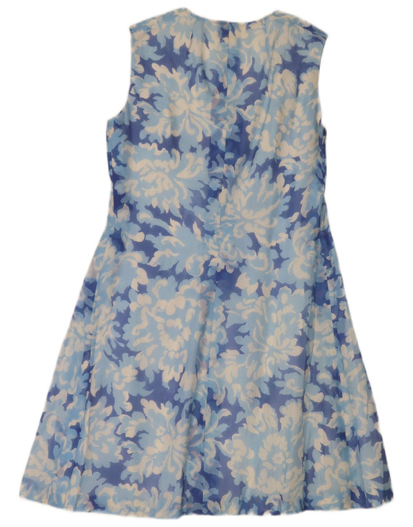 Vintage Damen Ärmelloses Hemdkleid UK 12 Mittelblau geblümt