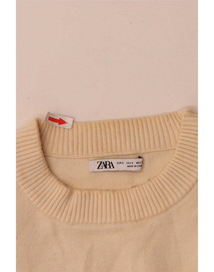 Zara Herren-Pullover mit Rundhalsausschnitt, klein, beige Viskose