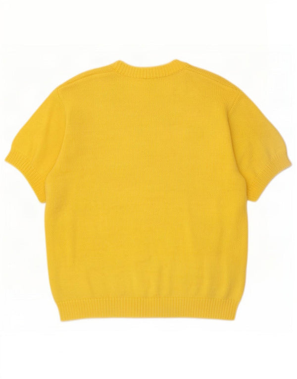 Vintage Damen Kurzärmeliger Pullover mit V-Ausschnitt UK 14 Mittelgelb
