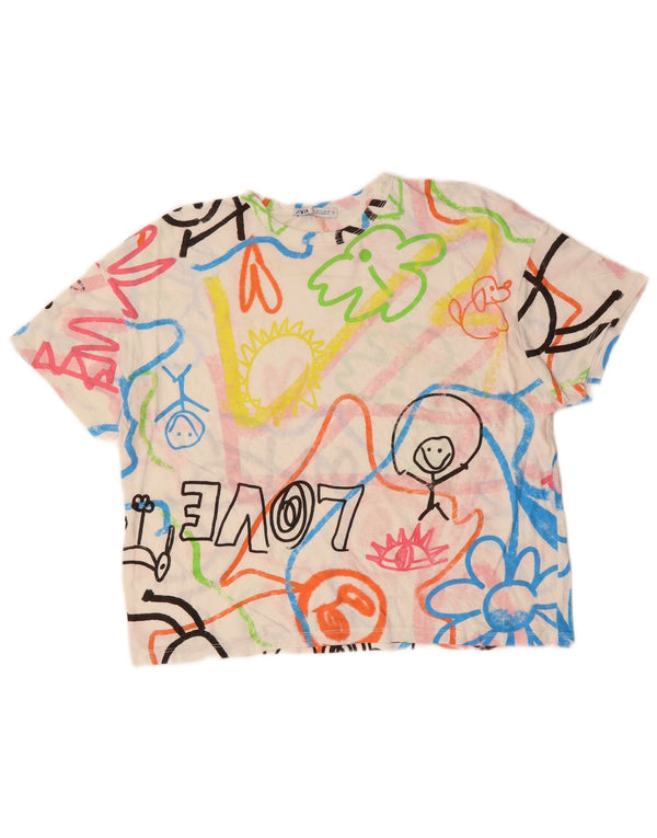 ZARA Damen Crop Oversize Graphic T-Shirt Top UK 10 Small Mehrfarbig