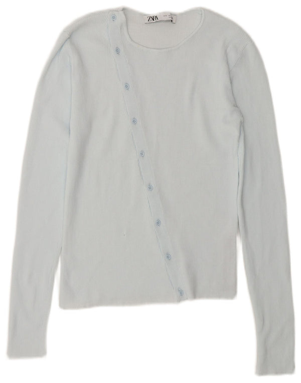 Zara Damen Crop Cardigan Top UK 10 Small Blaues Nylon