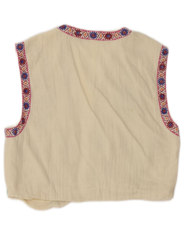 Zara Damen Weste UK 10 Small Weiß geblümt Baumwolle