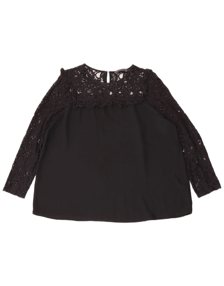 Marks & Spencer Damen-Langarm-Blusenoberteil in Übergröße, Gr. 44, Größe L, Schwarz